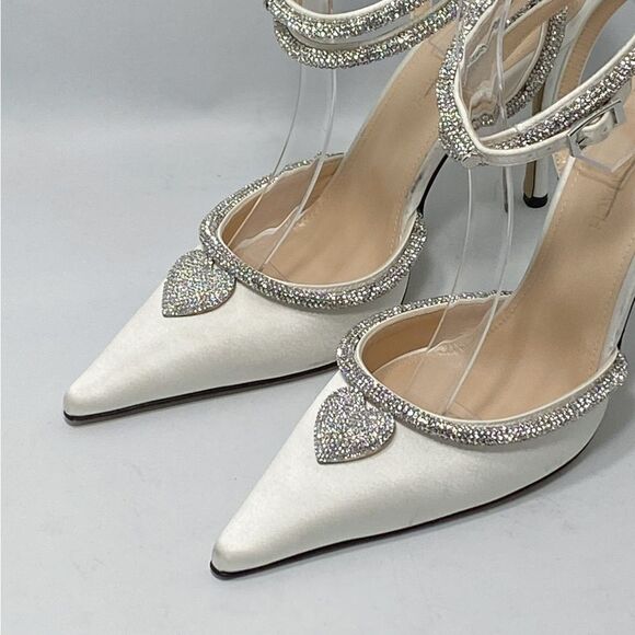 Mach & Mach Crystal Heart 110 Satin Ankle-Strap Pumps size 38 - Picture 8 of 16